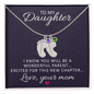 Daughter To Be Parent Engraved Baby Feet Necklace with Birthstone