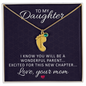 Daughter To Be Parent Engraved Baby Feet Necklace with Birthstone