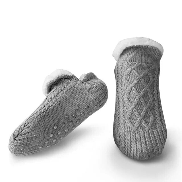 Knitted Slipper Socks Cozy Fuzzy Socks Non Slip Socks Autumn Winter Indoor Double Layer Bedroom Slipper Socks