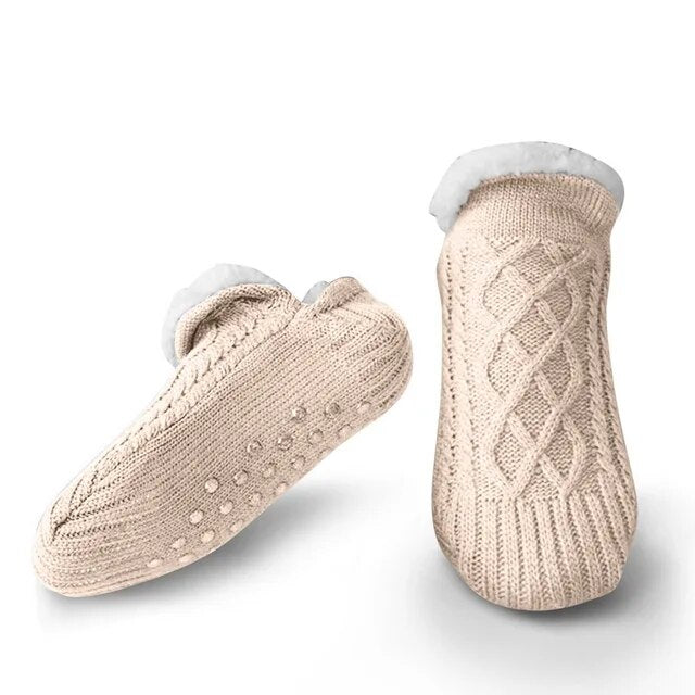 Knitted Slipper Socks Cozy Fuzzy Socks Non Slip Socks Autumn Winter Indoor Double Layer Bedroom Slipper Socks