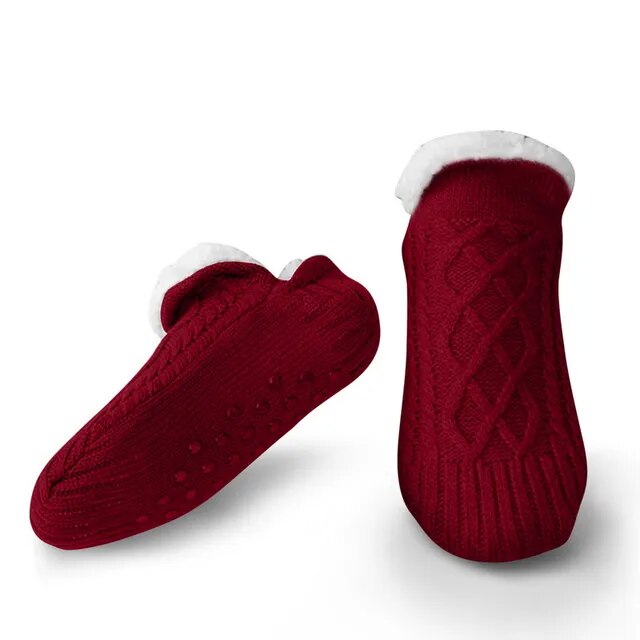 Knitted Slipper Socks Cozy Fuzzy Socks Non Slip Socks Autumn Winter Indoor Double Layer Bedroom Slipper Socks