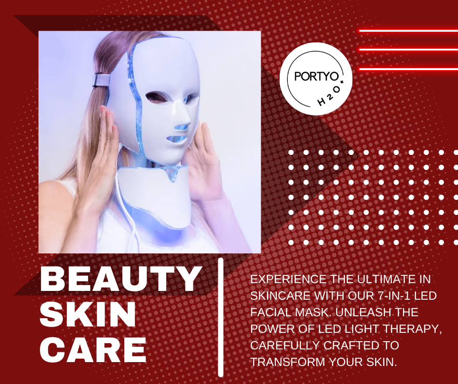 PortyoH2O+ LED Facial Light Therapy Mask - 7 LED Light Therapy for Acne, Skin Care for Face and Neck™