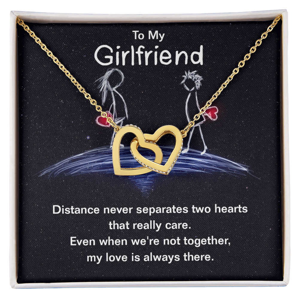 To My Girlfriend Interlocking Hearts Necklace With Message Card