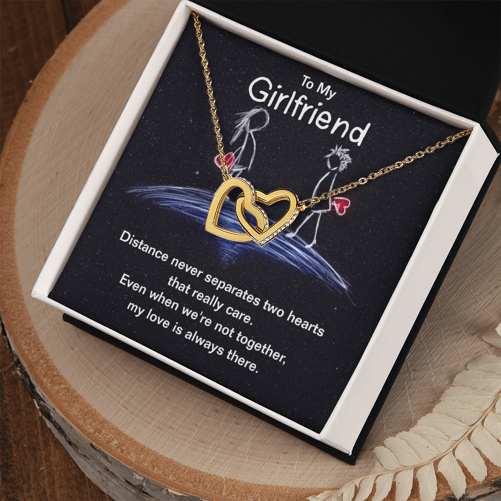 To My Girlfriend Interlocking Hearts Necklace With Message Card