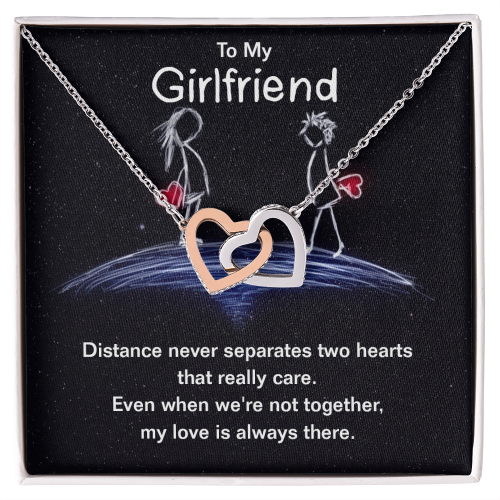 To My Girlfriend Interlocking Hearts Necklace With Message Card