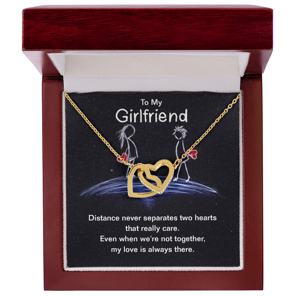 To My Girlfriend Interlocking Hearts Necklace With Message Card