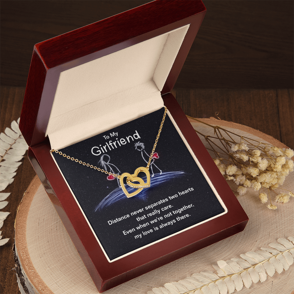 To My Girlfriend Interlocking Hearts Necklace With Message Card