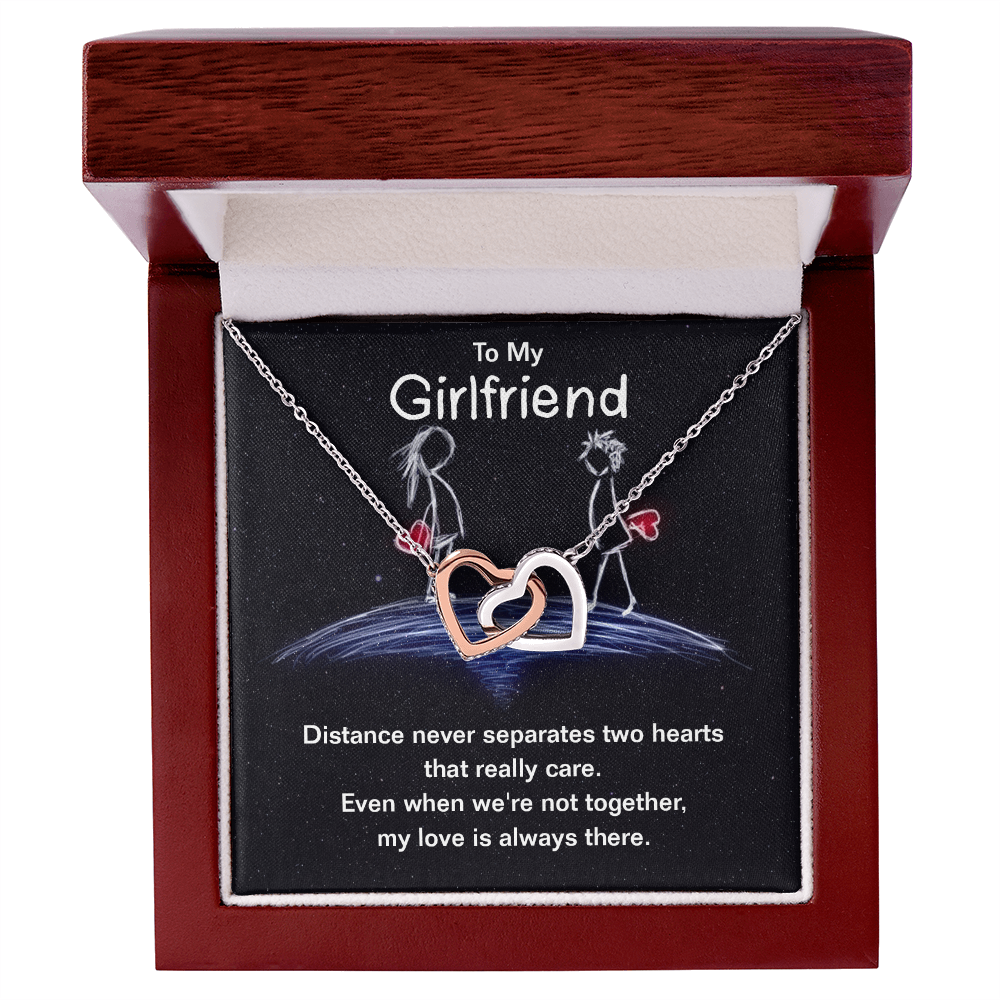 To My Girlfriend Interlocking Hearts Necklace With Message Card