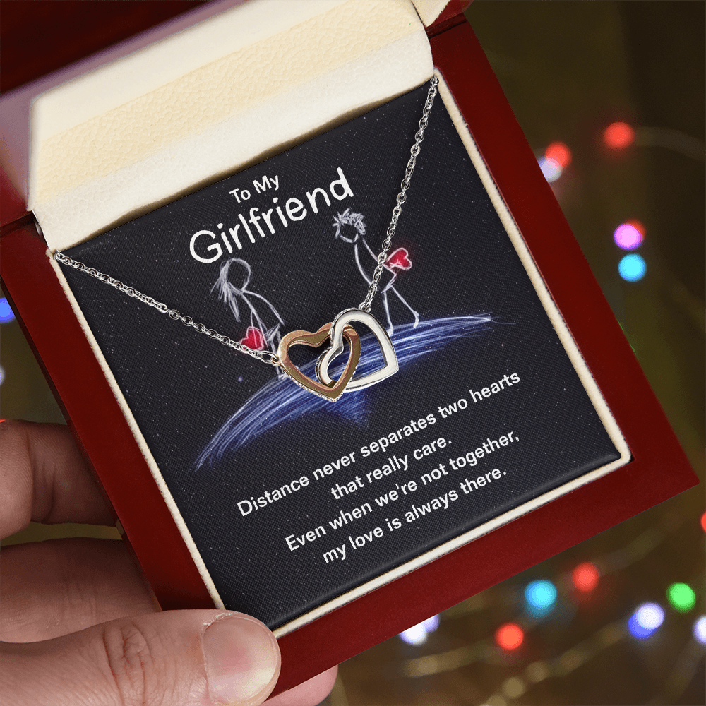 To My Girlfriend Interlocking Hearts Necklace With Message Card