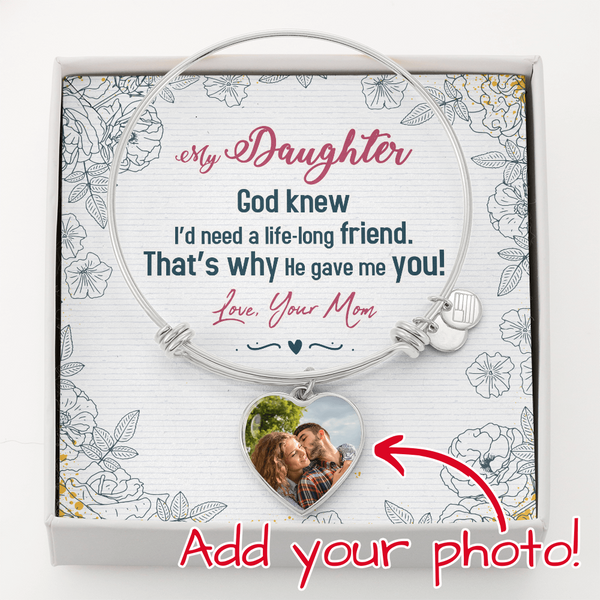 To My Daughter, Love Mom - Personalized Luxury Heart Bangle