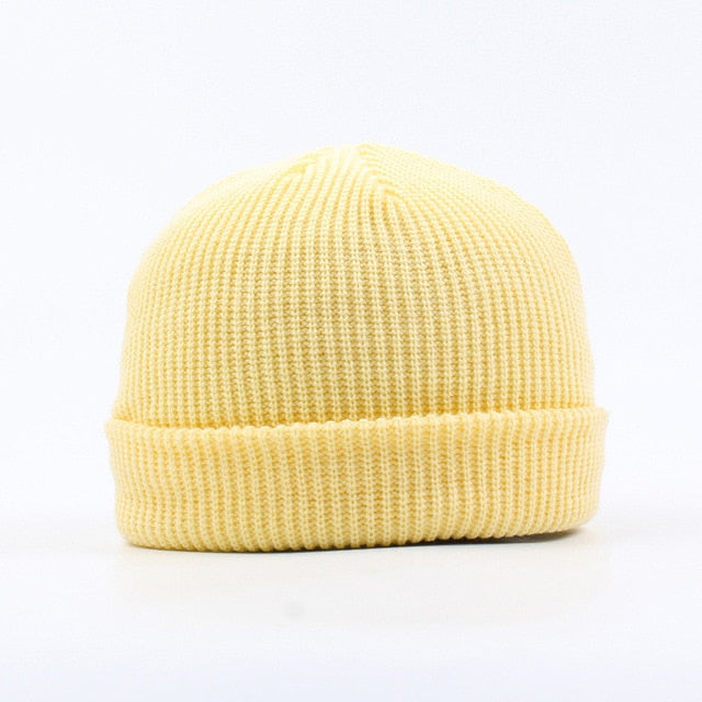 Brimless Hats Hip Hop Beanie Skullcap Street Knitted Hat Women Men Acrylic Unisex Casual Solid Pumpkin Portable Melon Cap