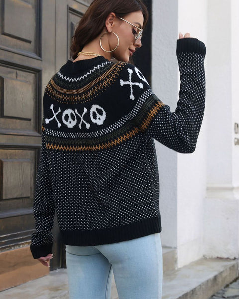 Ribbed Round Neck Long Sleeve Pullover Sweater