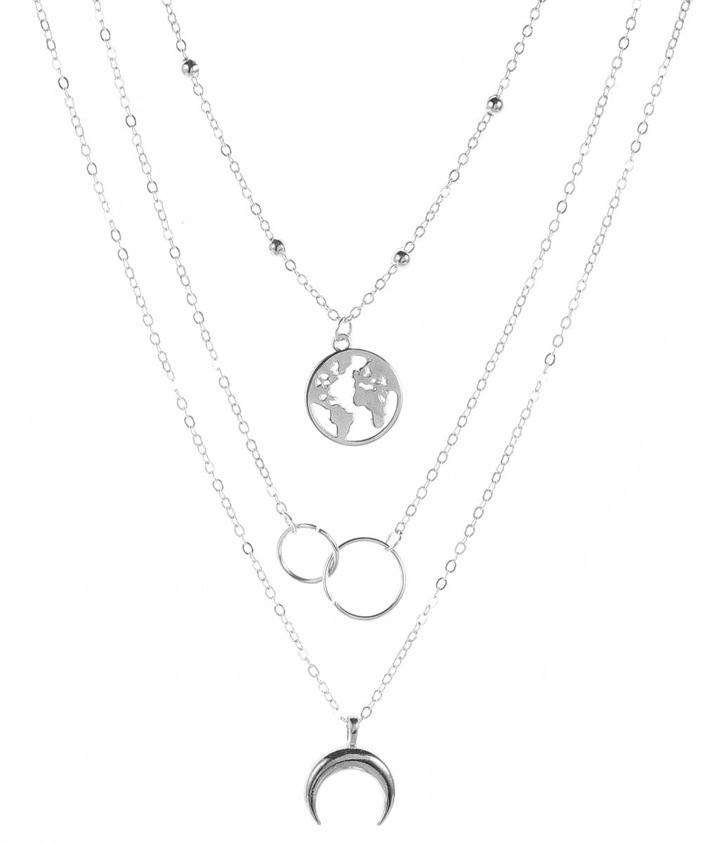 3 Piece All Around the World Layered Necklace Set 18K Gold Plated Necklace