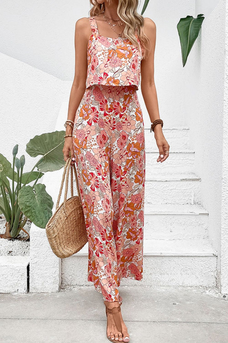 Floral Square Neck Sleeveless Jumpsuit