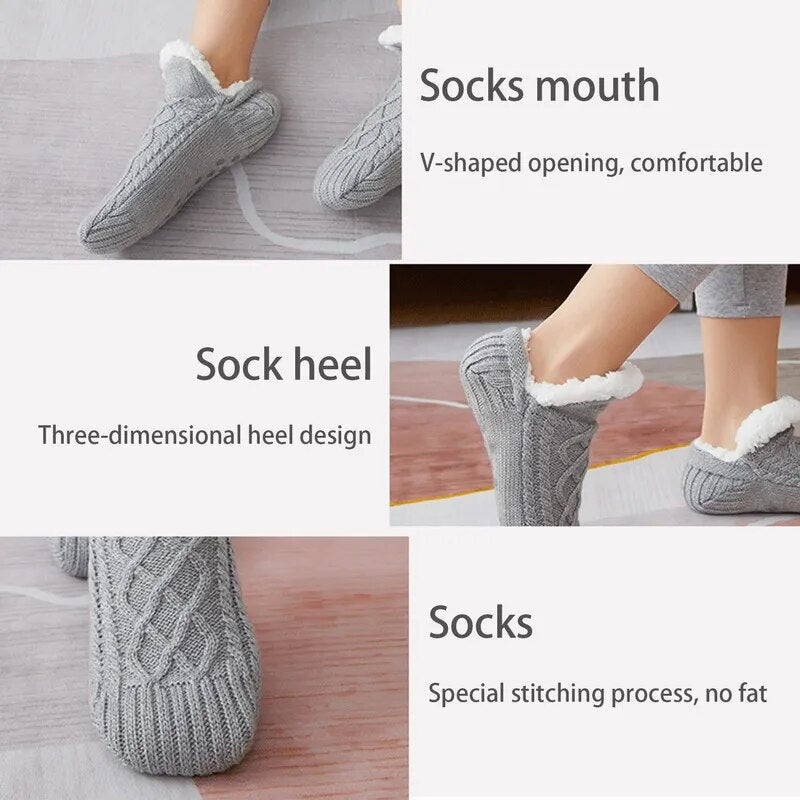 Knitted Slipper Socks Cozy Fuzzy Socks Non Slip Socks Autumn Winter Indoor Double Layer Bedroom Slipper Socks