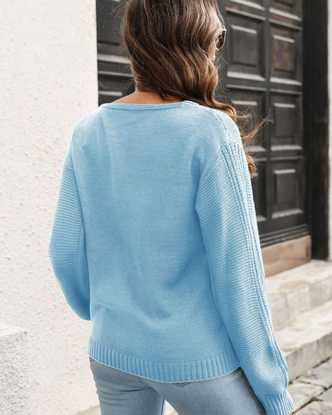 Ribbed Scoop Neck Long Sleeve Pullover Sweater