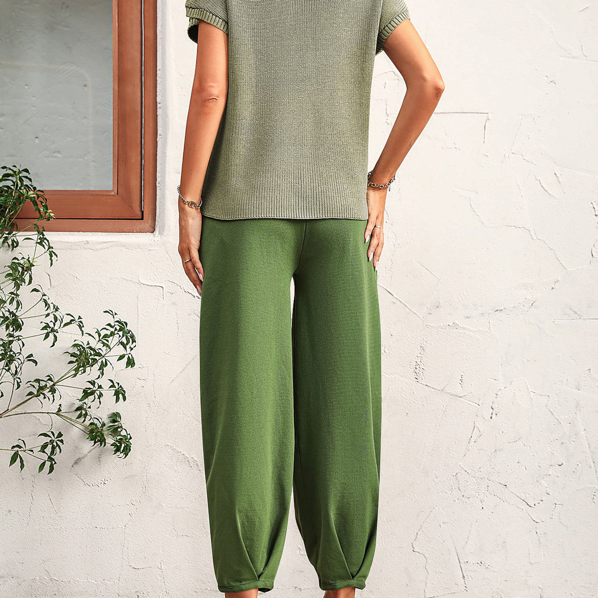 Round Neck Raglan Sleeve Tee and Long Pants Set