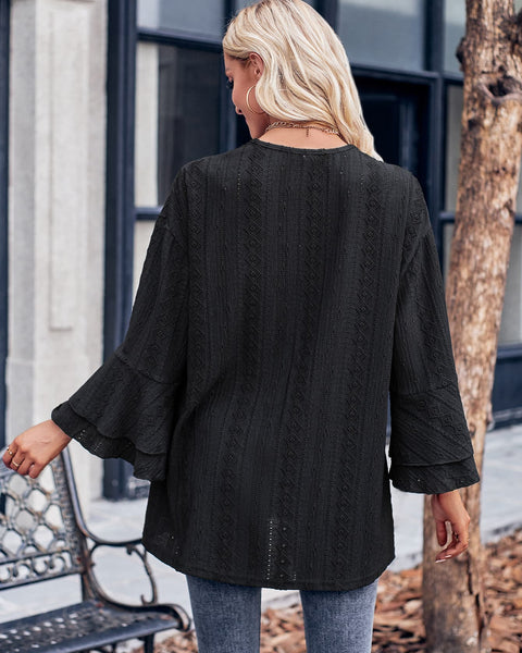 Eyelet Bell Sleeve Cardigan