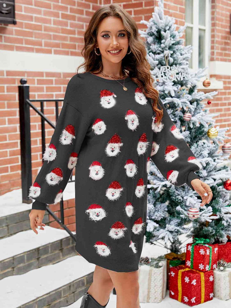 Round Neck Dropped Shoulder Sweater Dress