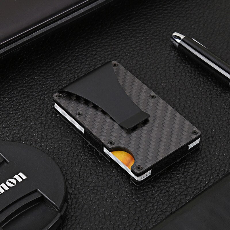 DIENQI Carbon Fiber Card Holder Mini Slim Wallet Men Aluminum Metal RFID Magic Wallet Small Thin Male Purses Money Bag Vallet