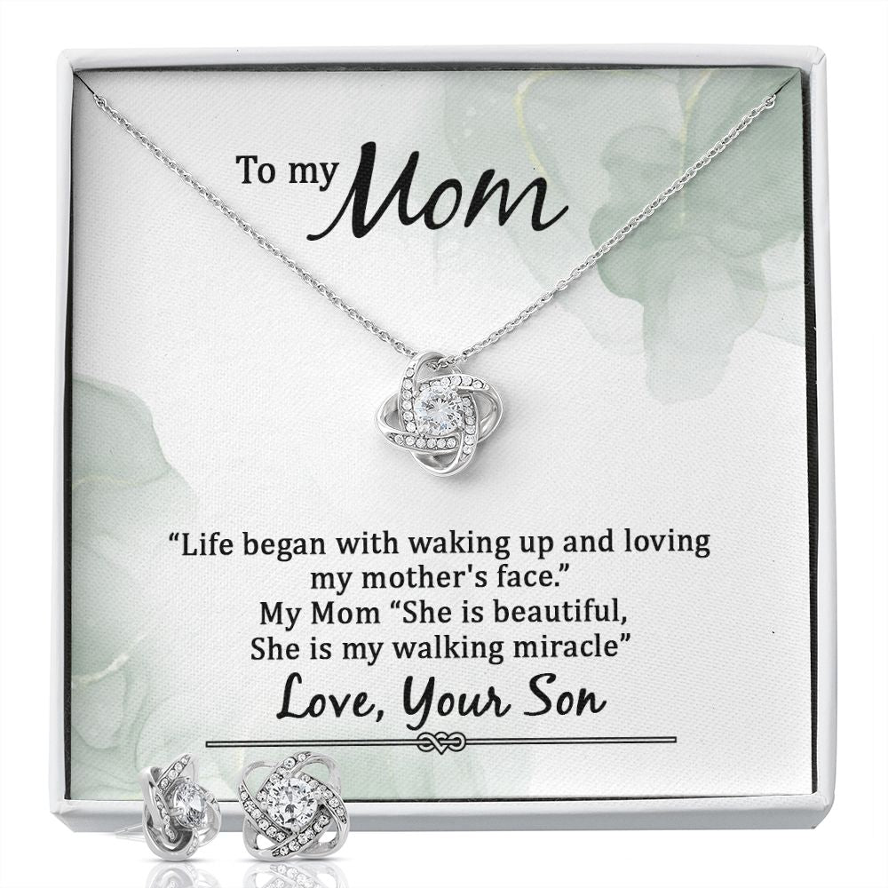 To My Mom Love Knot Earring & Necklace Set