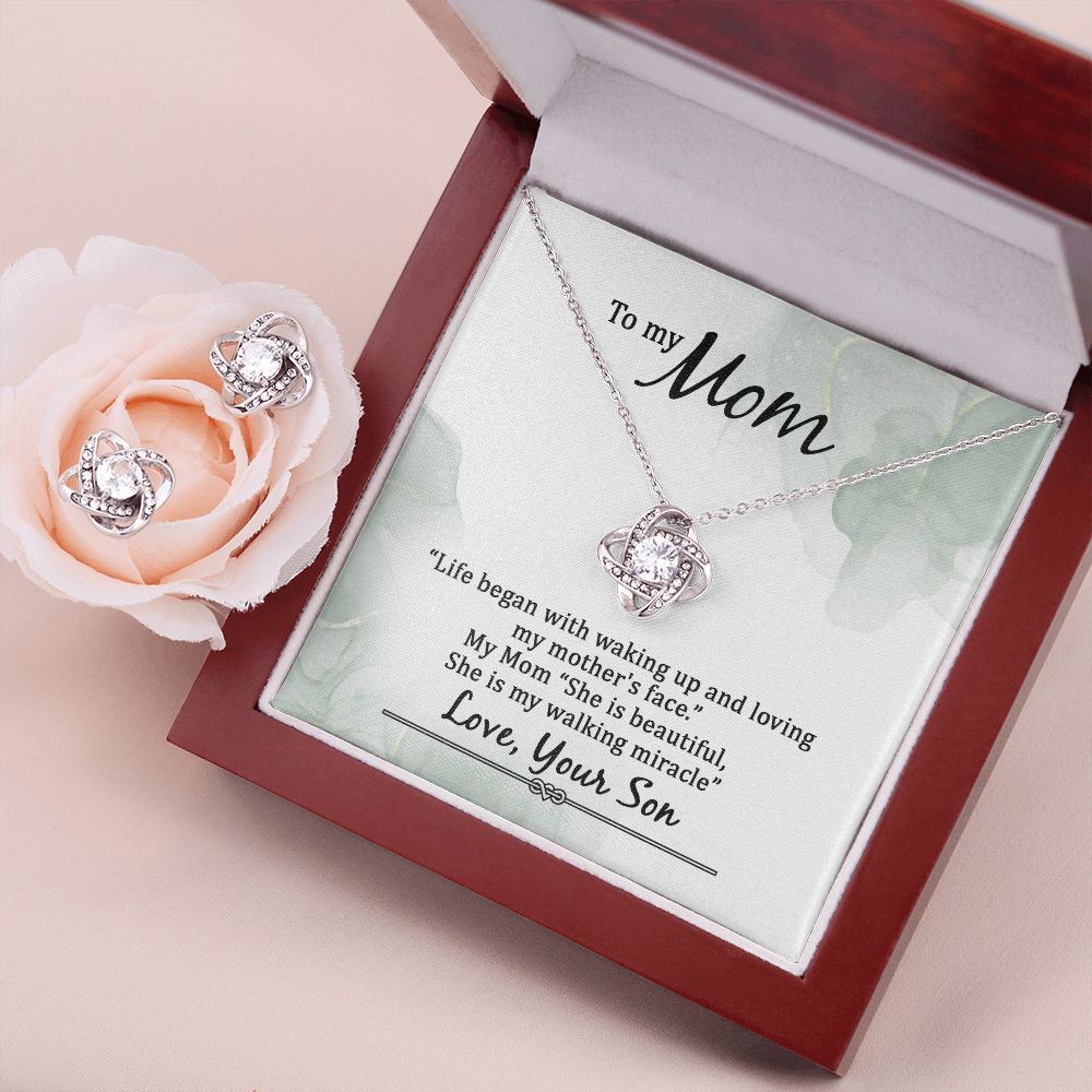 To My Mom Love Knot Earring & Necklace Set