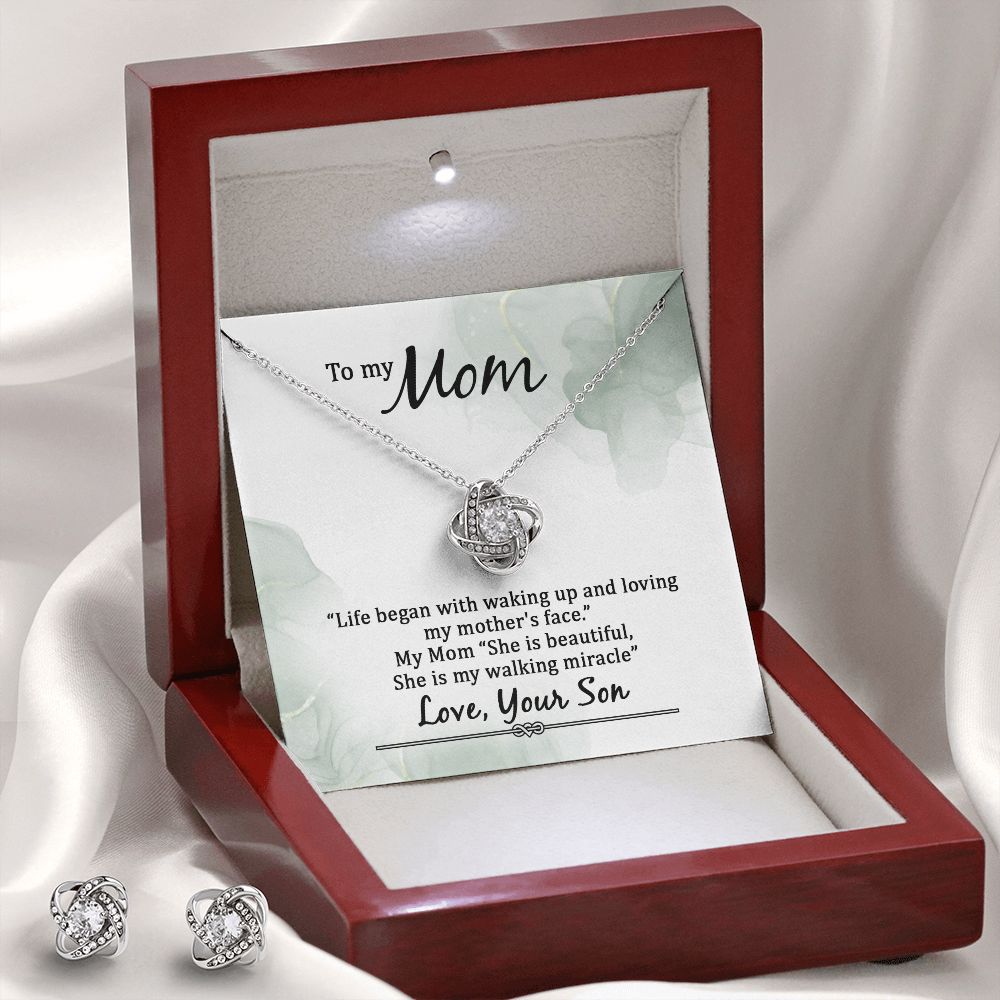 To My Mom Love Knot Earring & Necklace Set