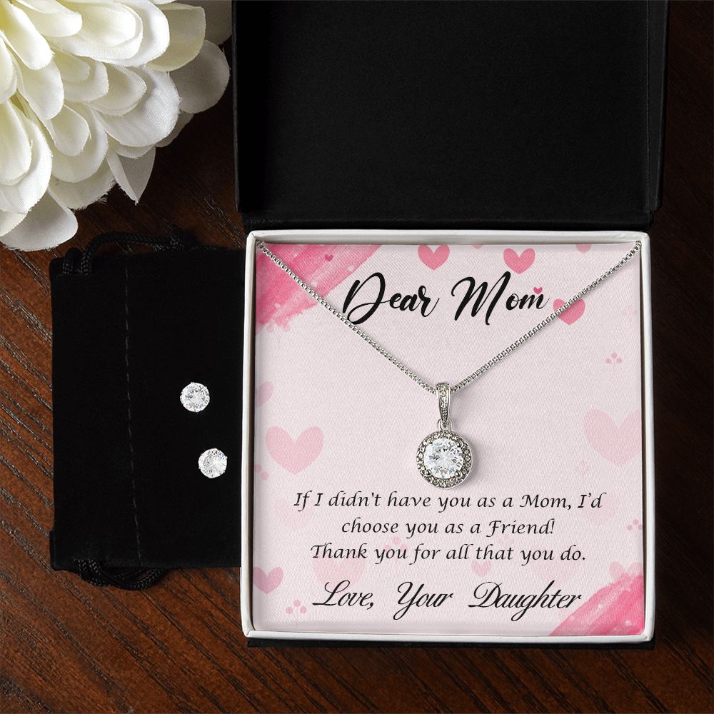 Dear Mom Eternal Hope Necklace and Cubic Zirconia Earring Set