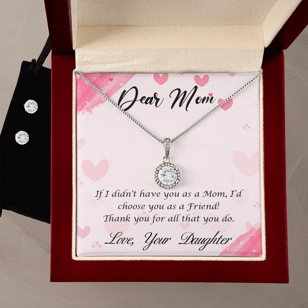 Dear Mom Eternal Hope Necklace and Cubic Zirconia Earring Set