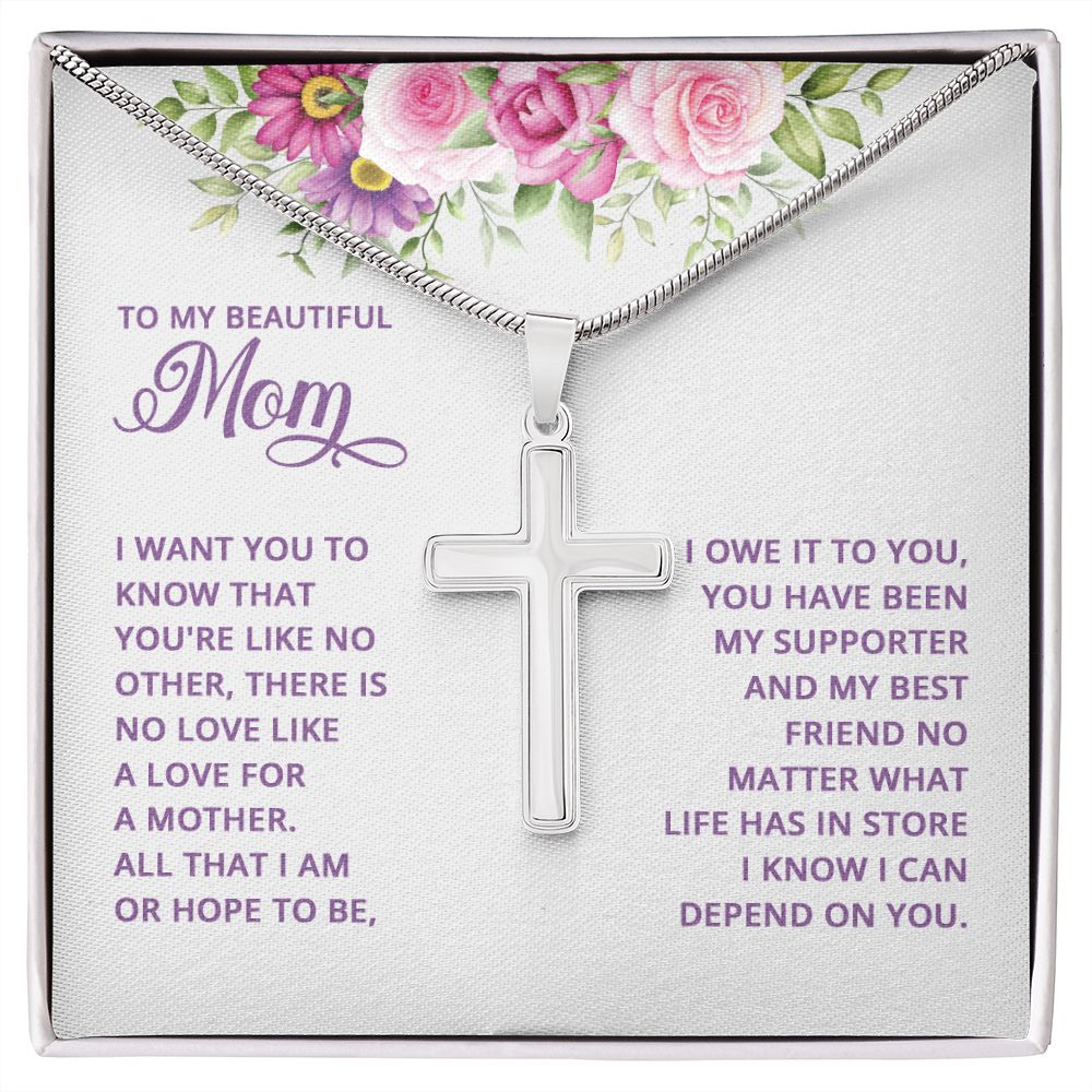 To My Beautiful Mom Stainless Steel Cross Necklace