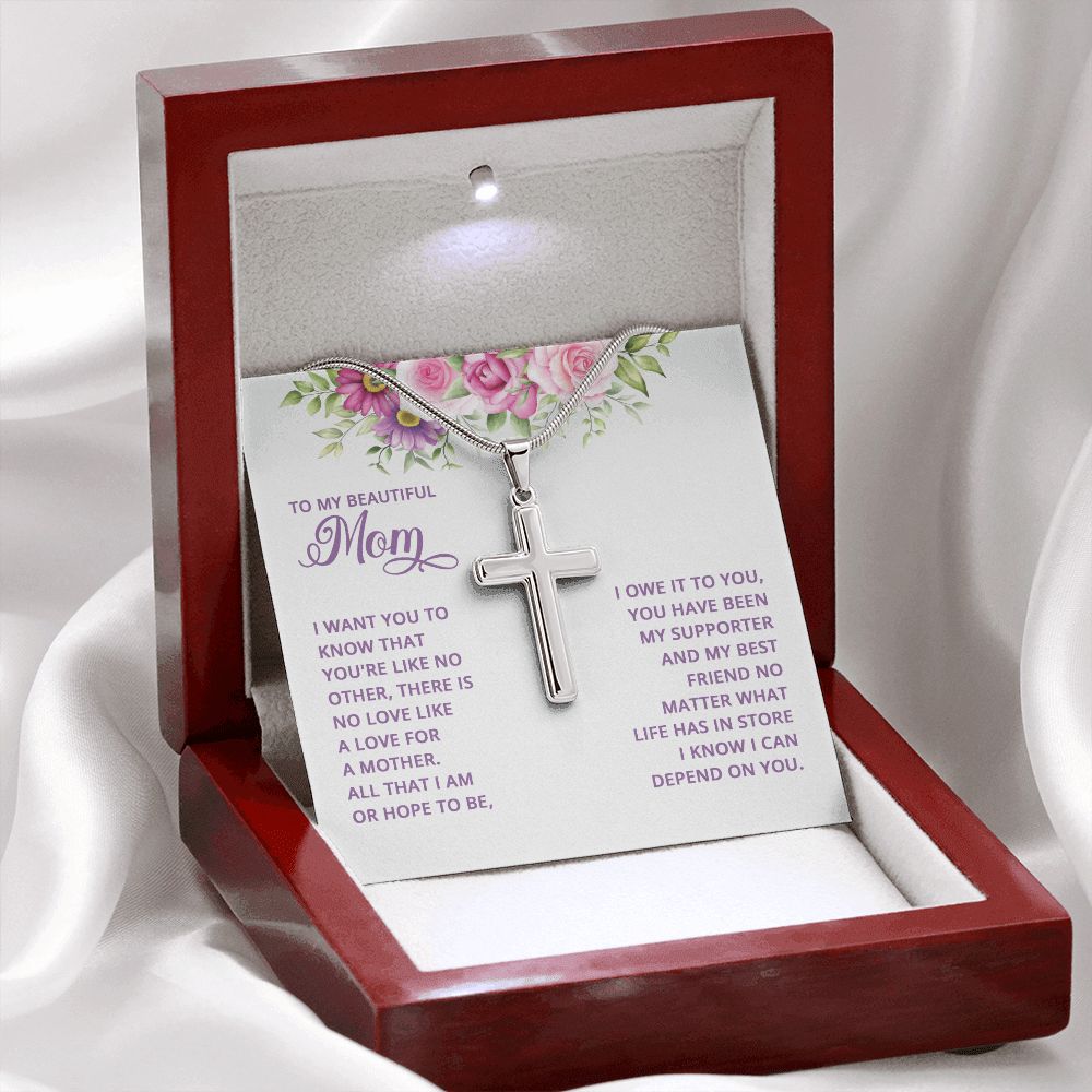 To My Beautiful Mom Stainless Steel Cross Necklace