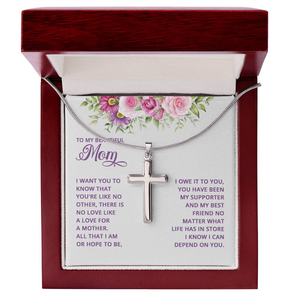 To My Beautiful Mom Stainless Steel Cross Necklace