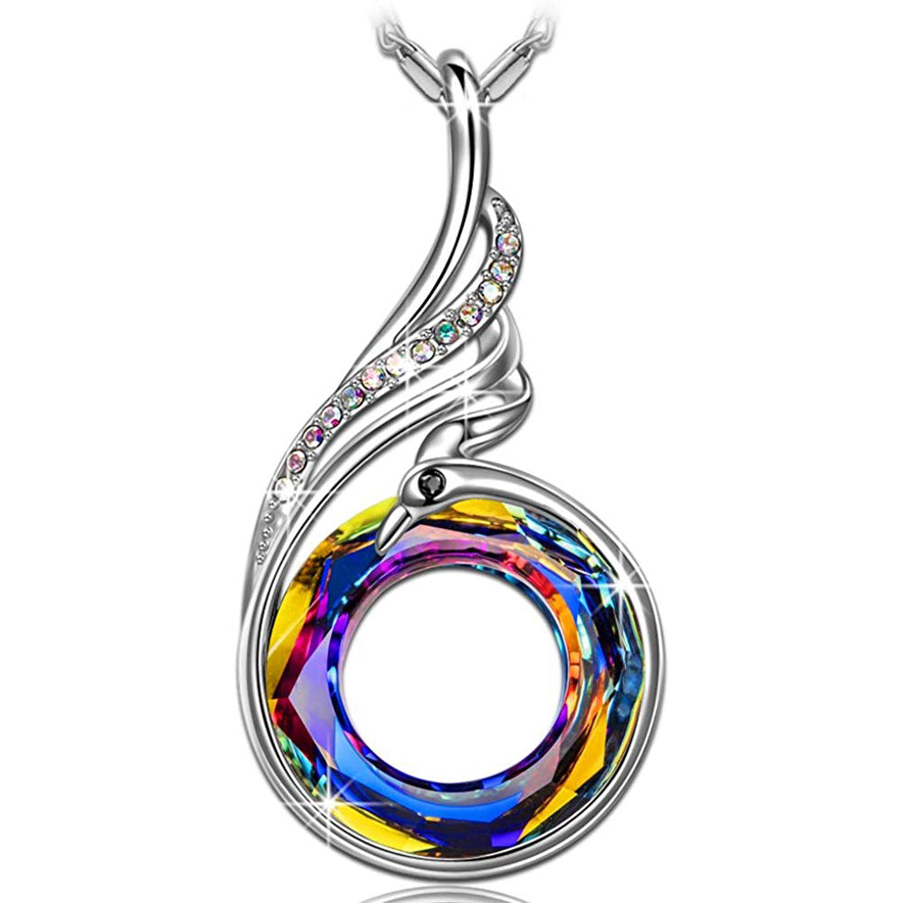 Flaming Phoenix Fire Swirl Necklace in 18K White Gold Filled