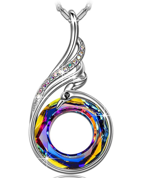 Flaming Phoenix Fire Swirl Necklace in 18K White Gold Filled