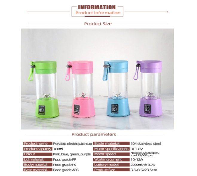 HA Portable Blender USB Mixer Electric Juicer Machine Smoothie Blender Mini Food Processor Personal Lemon Squeezer Orange Juicer