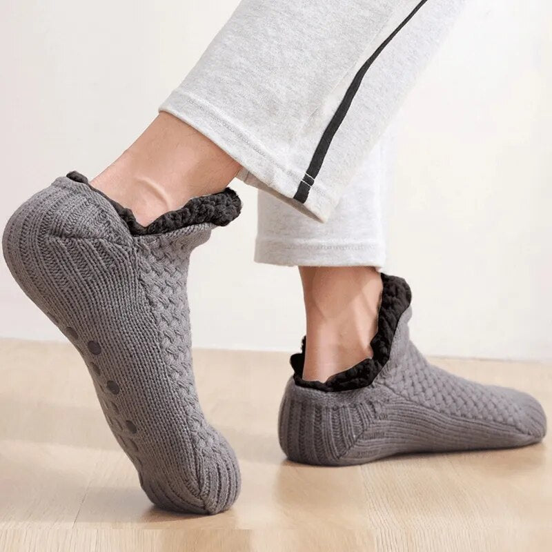 Knitted Slipper Socks Cozy Fuzzy Socks Non Slip Socks Autumn Winter Indoor Double Layer Bedroom Slipper Socks