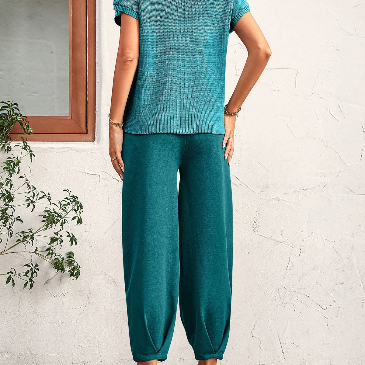 Round Neck Raglan Sleeve Tee and Long Pants Set