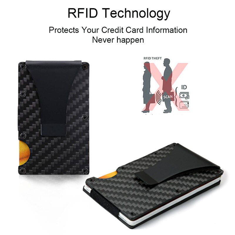 DIENQI Carbon Fiber Card Holder Mini Slim Wallet Men Aluminum Metal RFID Magic Wallet Small Thin Male Purses Money Bag Vallet